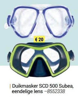 Promoties Duikmasker scd 500 subea, eendelige lens - Huismerk - Decathlon - Geldig van 30/09/2019 tot 29/02/2020 bij Decathlon