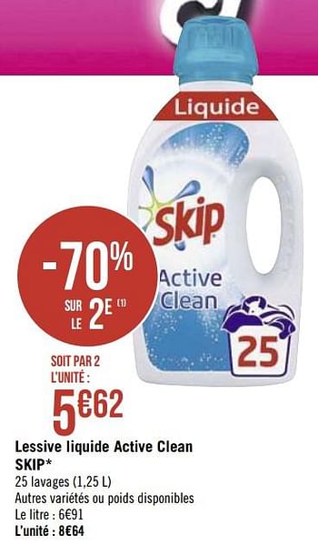 Promotions Lessive liquide active clean skip - Skip - Valide de 09/10/2019 à 14/10/2019 chez Super Casino
