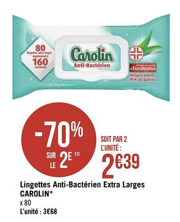 Promotions Lingettes anti-bactérien extra larges carolin - Carolin - Valide de 09/10/2019 à 14/10/2019 chez Super Casino