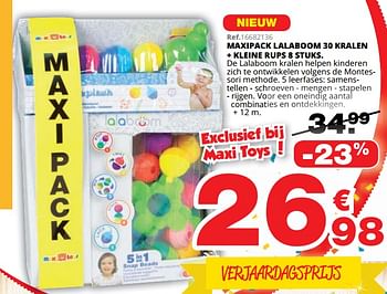 Promoties Maxipack lalaboom 30 kralen + kleine rups 8 stuks - Huismerk - Maxi Toys - Geldig van 01/10/2019 tot 08/12/2019 bij Maxi Toys