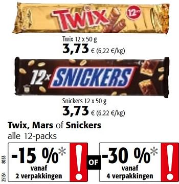 Promoties Twix, mars of snickers - Huismerk - Colruyt - Geldig van 09/10/2019 tot 22/10/2019 bij Colruyt