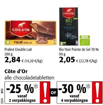 Promoties Côte d`or alle chocoladetabletten - Cote D'Or - Geldig van 09/10/2019 tot 22/10/2019 bij Colruyt