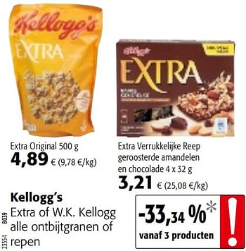 Promotions Kellogg`s extra of w.k. kellogg alle ontbijtgranen of repen - Kellogg's - Valide de 09/10/2019 à 22/10/2019 chez Colruyt