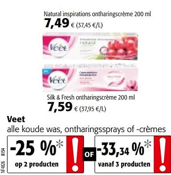 Promoties Veet alle koude was, ontharingssprays of -crèmes - Veet - Geldig van 09/10/2019 tot 22/10/2019 bij Colruyt