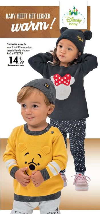 Promoties Sweater + muts - Disney Baby - Geldig van 09/10/2019 tot 21/10/2019 bij Carrefour
