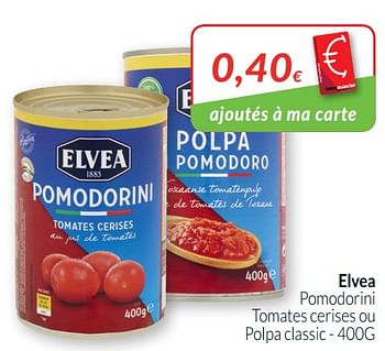 Promotions Elvea pomodorini tomates cerises ou polpa classic - Elvea - Valide de 01/10/2019 à 31/10/2019 chez Intermarche