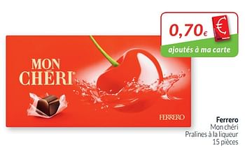 Promotions Ferrero mon chéri pralines à la liqueur - Ferrero - Valide de 01/10/2019 à 31/10/2019 chez Intermarche