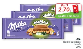 Promotions Milka tablette de chocolat nussini - Milka - Valide de 01/10/2019 à 31/10/2019 chez Intermarche