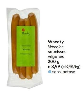 Promotions Wheaty weenies saucisses véganes - Wheaty - Valide de 02/10/2019 à 05/11/2019 chez Bioplanet