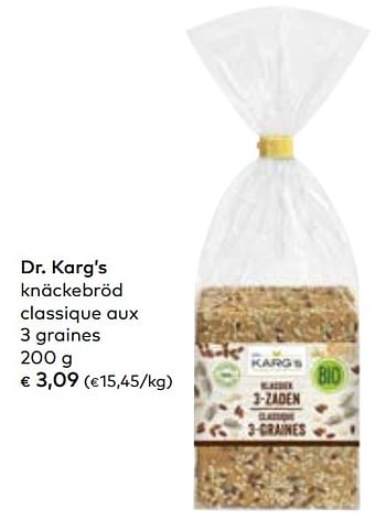 Promotions Dr. karg`s knäckebröd classique aux 3 graines - Dr. Karg - Valide de 02/10/2019 à 05/11/2019 chez Bioplanet