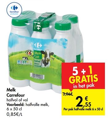 Promoties Melk carrefour halfvolle melk - Huismerk - Carrefour  - Geldig van 02/10/2019 tot 21/10/2019 bij Carrefour