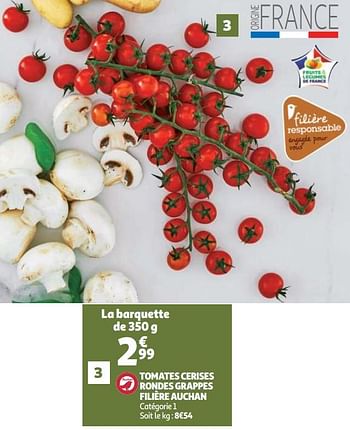 Promotions Tomates cerises rondes grappes filière auchan - Produit Maison - Auchan Ronq - Valide de 09/10/2019 à 15/10/2019 chez Auchan Ronq