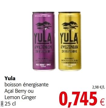 Promotions Yula boisson énergisante açaï berry ou lemon ginger - Yula  - Valide de 09/10/2019 à 22/10/2019 chez Colruyt
