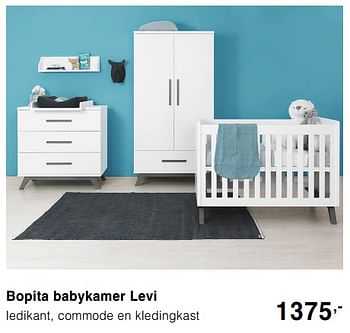 Promotions Bopita babykamer levi ledikant, commode en kledingkast - Bopita - Valide de 13/10/2019 à 19/10/2019 chez Baby & Tiener Megastore