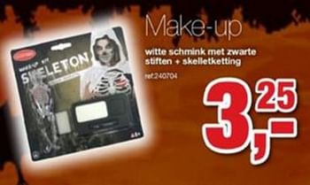 Promoties Make - up witte schmink met zwarte stiften + skelletketting - Huismerk - Paradisio - Geldig van 08/10/2019 tot 01/11/2019 bij Paradisio