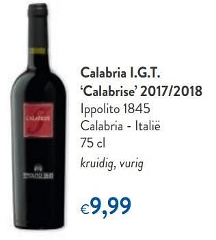 Promoties Calabria i.g.t. calabrise 2017-2018 ippolito 1845 calabria - italië - Rode wijnen - Geldig van 09/10/2019 tot 22/10/2019 bij OKay