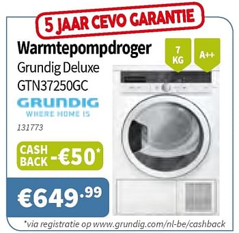 Promoties Grundig warmtepompdroger grundig deluxe gtn37250gc - Grundig - Geldig van 10/10/2019 tot 23/10/2019 bij Cevo Market