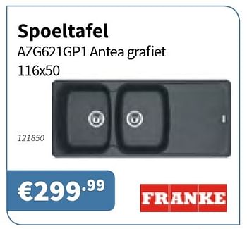 Promoties Spoeltafel azg621gpi antea grafiet 116x50 - Franke - Geldig van 10/10/2019 tot 23/10/2019 bij Cevo Market