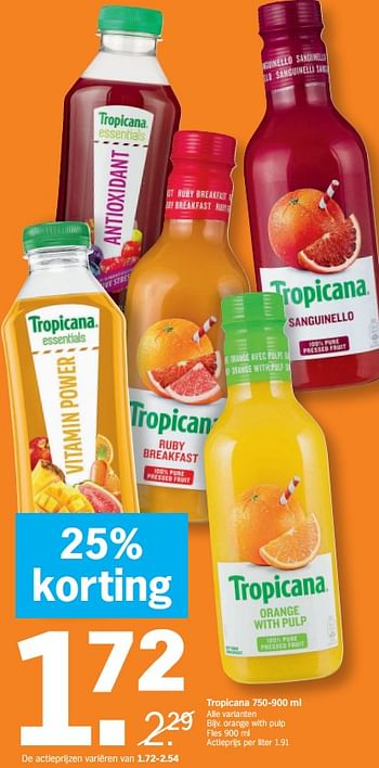 Promoties Tropicana orange with pulp fles - Tropicana - Geldig van 14/10/2019 tot 20/10/2019 bij Albert Heijn