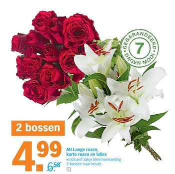 Promoties Ah lange rozen, korte rozen en lelies - Huismerk - Albert Heijn - Geldig van 14/10/2019 tot 20/10/2019 bij Albert Heijn