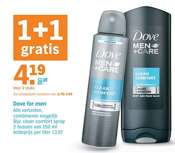 Promoties Dove for men clean comfort spray - Dove - Geldig van 14/10/2019 tot 20/10/2019 bij Albert Heijn