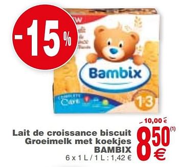 Promoties Lait de croissance biscuit groeimelk met koekjes bambix - Bambix - Geldig van 15/10/2019 tot 21/10/2019 bij Cora