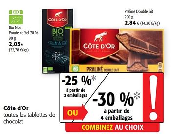 Promotions Côte d`or toutes les tablettes de chocolat - Cote D'Or - Valide de 09/10/2019 à 22/10/2019 chez Colruyt