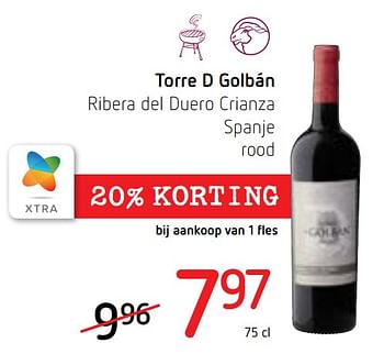 Promoties Torre d golbán ribera del duero crianza spanje rood - Rode wijnen - Geldig van 10/10/2019 tot 23/10/2019 bij Spar (Colruytgroup)