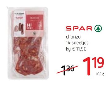 Promotions Chorizo 14 sneetjes - Spar - Valide de 10/10/2019 à 23/10/2019 chez Spar (Colruytgroup)