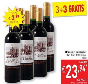 Promoties Bordeaux supérieur les rives de l`estuaire rood - Rode wijnen - Geldig van 15/10/2019 tot 20/10/2019 bij Intermarche