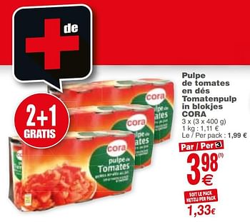 Promoties Pulpe de tomates en dés tomatenpulp in blokjes cora - Huismerk - Cora - Geldig van 15/10/2019 tot 21/10/2019 bij Cora
