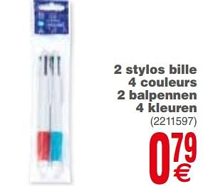 Promoties 2 stylos bille 4 couleurs 2 balpennen 4 kleuren - Huismerk - Cora - Geldig van 15/10/2019 tot 28/10/2019 bij Cora