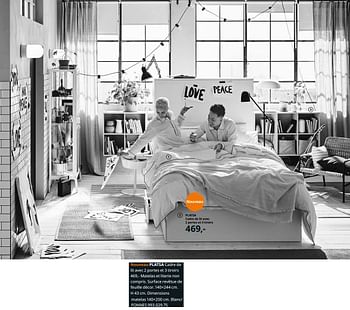 Promotions Platsa cadre de lit avec 2 portes et 3 tiroirs - Produit maison - Ikea - Valide de 23/08/2019 à 31/07/2020 chez Ikea