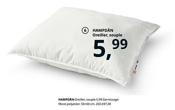 Promoties Hampdån oreiller, souple - Huismerk - Ikea - Geldig van 23/08/2019 tot 31/07/2020 bij Ikea