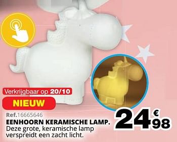 Promoties eenhoorn keramische lamp - Huismerk - Maxi Toys - Geldig van 01/10/2019 tot 08/12/2019 bij Maxi Toys