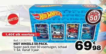 Promoties Hot wheels 50-pack - Mattel - Geldig van 01/10/2019 tot 08/12/2019 bij Maxi Toys