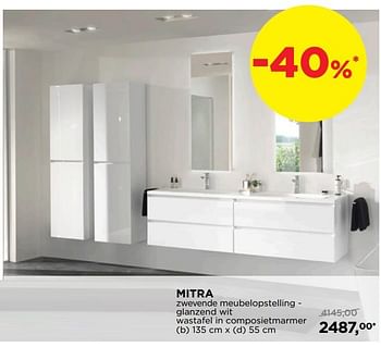 Promoties Mitra zwevende meubelopstelling - glanzend wit wastafel in composietmarmer - Balmani - Geldig van 01/10/2019 tot 27/10/2019 bij X2O