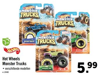Promoties Hot wheels monster trucks - Hot Wheels - Geldig van 21/10/2019 tot 26/10/2019 bij Lidl