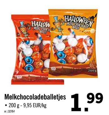 Promoties Melkchocoladeballetjes - Huismerk - Lidl - Geldig van 21/10/2019 tot 26/10/2019 bij Lidl
