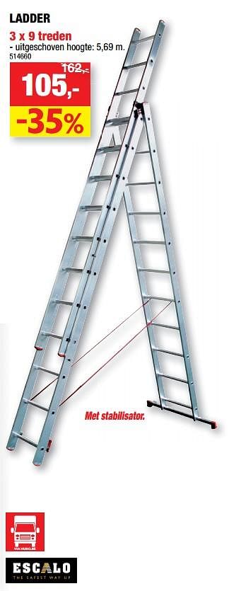 Promotions Ladder 3 x 9 treden - Escalo - Valide de 16/10/2019 à 27/10/2019 chez Hubo