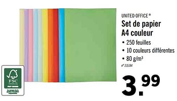Promoties Set de papier a4 couleur - United Office - Geldig van 21/10/2019 tot 26/10/2019 bij Lidl