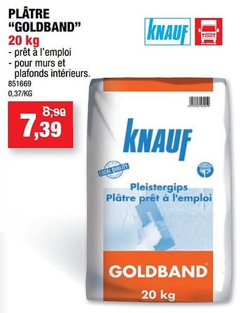 Promotions Plâtre goldband - Knauf - Valide de 16/10/2019 à 27/10/2019 chez Hubo