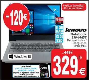 Promoties Lenovo notebook 330-14ast - Lenovo - Geldig van 08/10/2019 tot 21/10/2019 bij Cora
