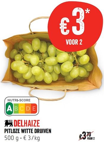 Promoties Pitloze witte druiven - Huismerk - Delhaize - Geldig van 17/10/2019 tot 23/10/2019 bij Delhaize