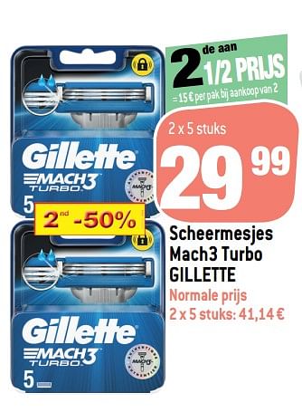 Promoties Scheermesjes mach3 turbo gillette - Gillette - Geldig van 16/10/2019 tot 22/10/2019 bij Match