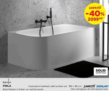 Promotions Baden in solid surface finla 2-persoons hoekbad, solid surface wit - Balmani - Valide de 01/10/2019 à 27/10/2019 chez X2O