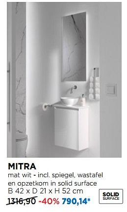 Promoties Toiletmeubelen mitra mat wit - incl. spiegel, wastafel en opzetkom in solid surface - Balmani - Geldig van 01/10/2019 tot 27/10/2019 bij X2O