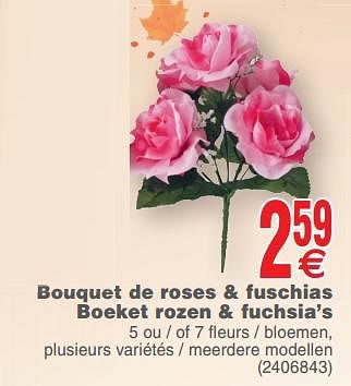 Promotions Bouquet de roses + fuschias boeket rozen + fuchsia`s - Produit maison - Cora - Valide de 08/10/2019 à 21/10/2019 chez Cora