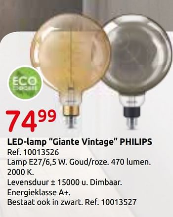 Promoties Led-lamp giante vintage philips - Philips - Geldig van 23/10/2019 tot 11/11/2019 bij Brico