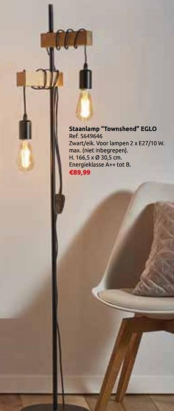 Promoties Staanlamp townshend eglo - Eglo - Geldig van 23/10/2019 tot 11/11/2019 bij Brico